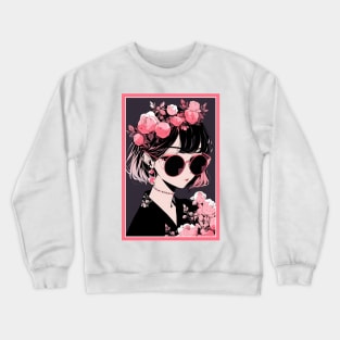 Aesthetic Anime Girl Pink Rosa Black | Quality Aesthetic Anime Design | Chibi Manga Anime Art Crewneck Sweatshirt